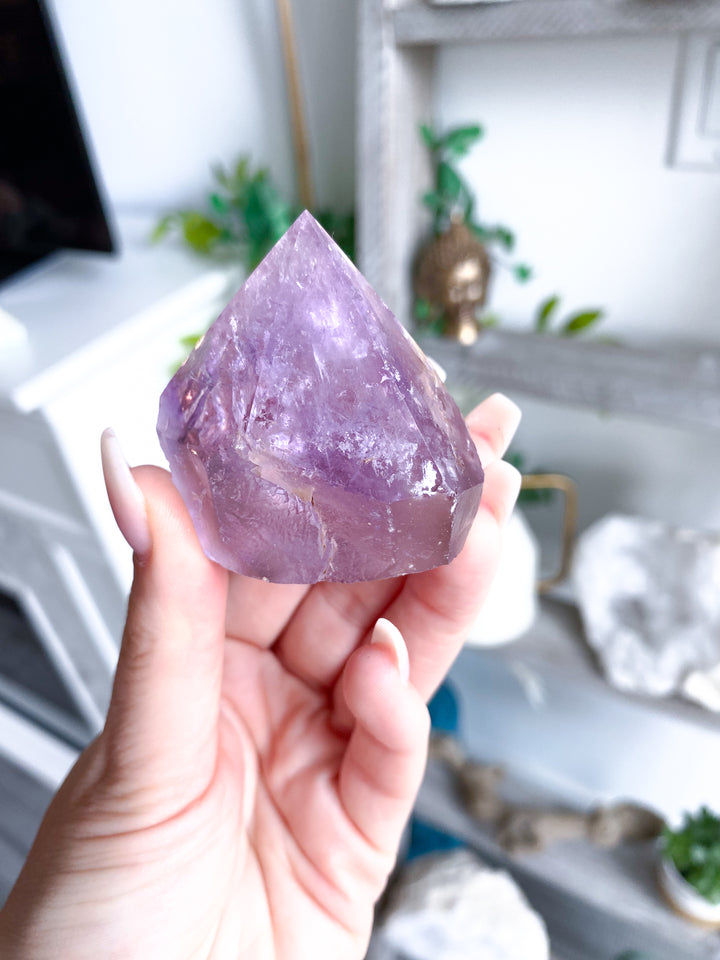 Glassy Amethyst Top Polish Point w/ Hematite