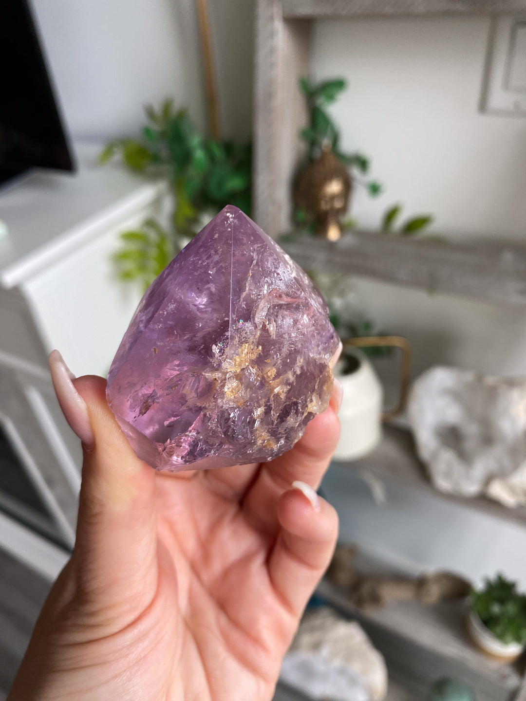 Glassy Amethyst Top Polish Point w/ Hematite