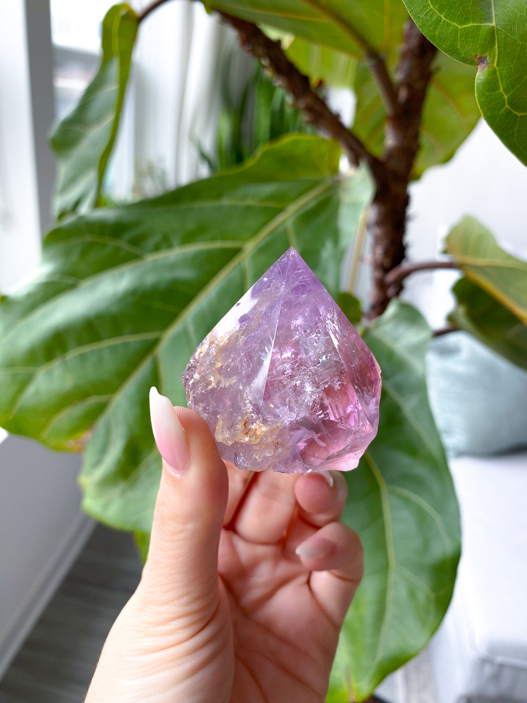 Glassy Amethyst Top Polish Point w/ Hematite