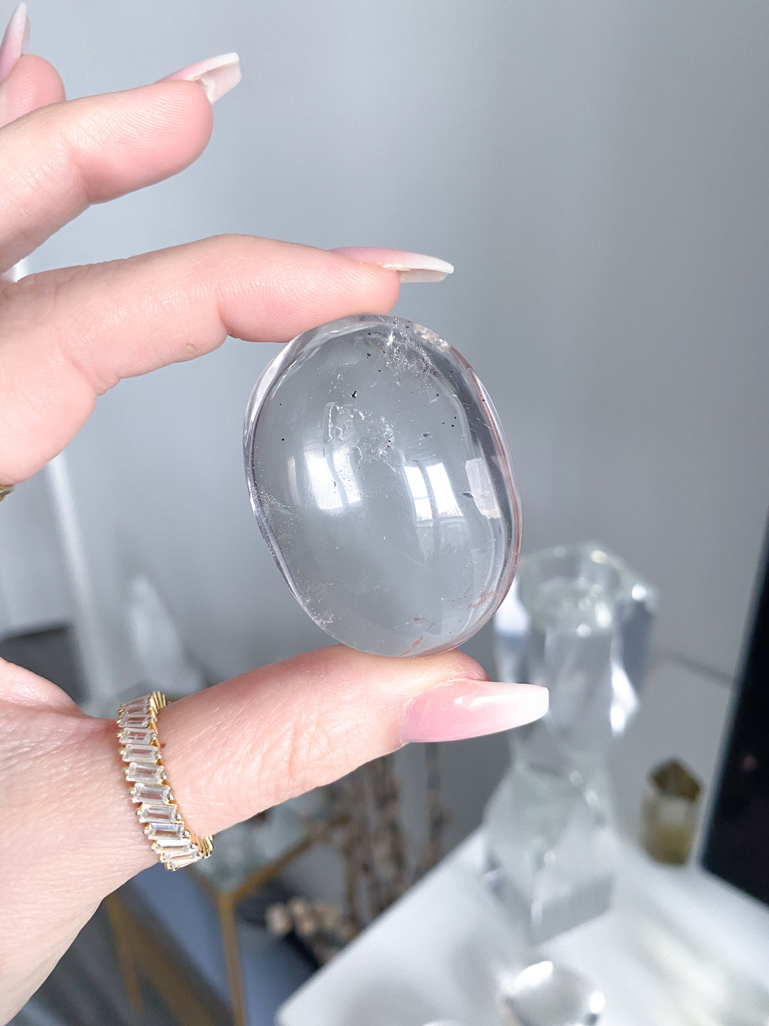 Small Clear Quartz Palm Stone w/ Inclusion