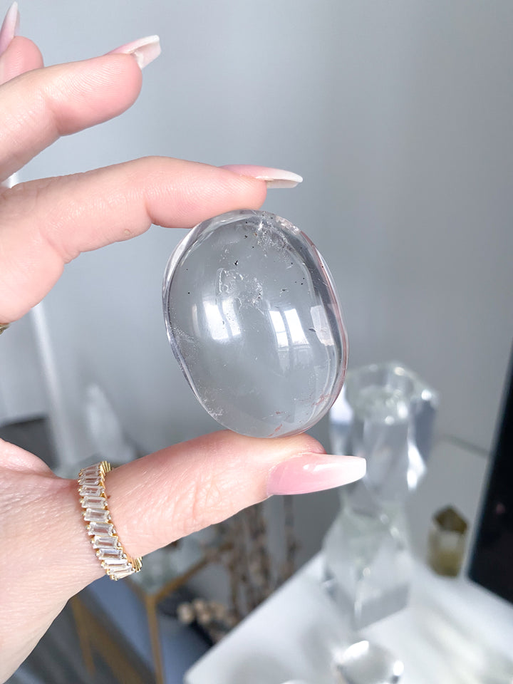 Small Clear Quartz Palm Stone w/ Inclusion