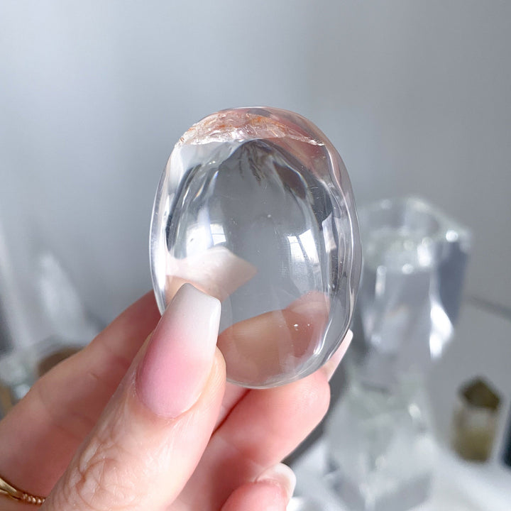 Small Clear Quartz Palm Stone w/ Inclusion