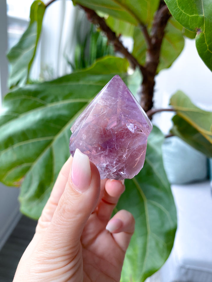 Glassy Amethyst Top Polish Point w/ Hematite
