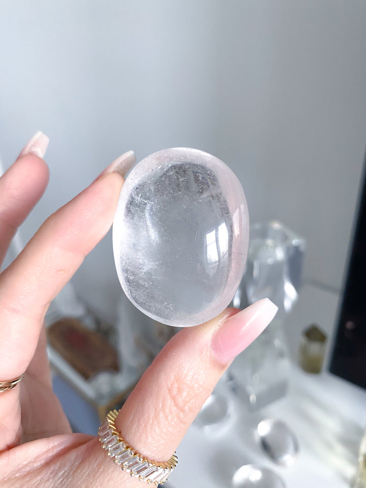 Small Clear Quartz Palm Stone w/ Inclusion