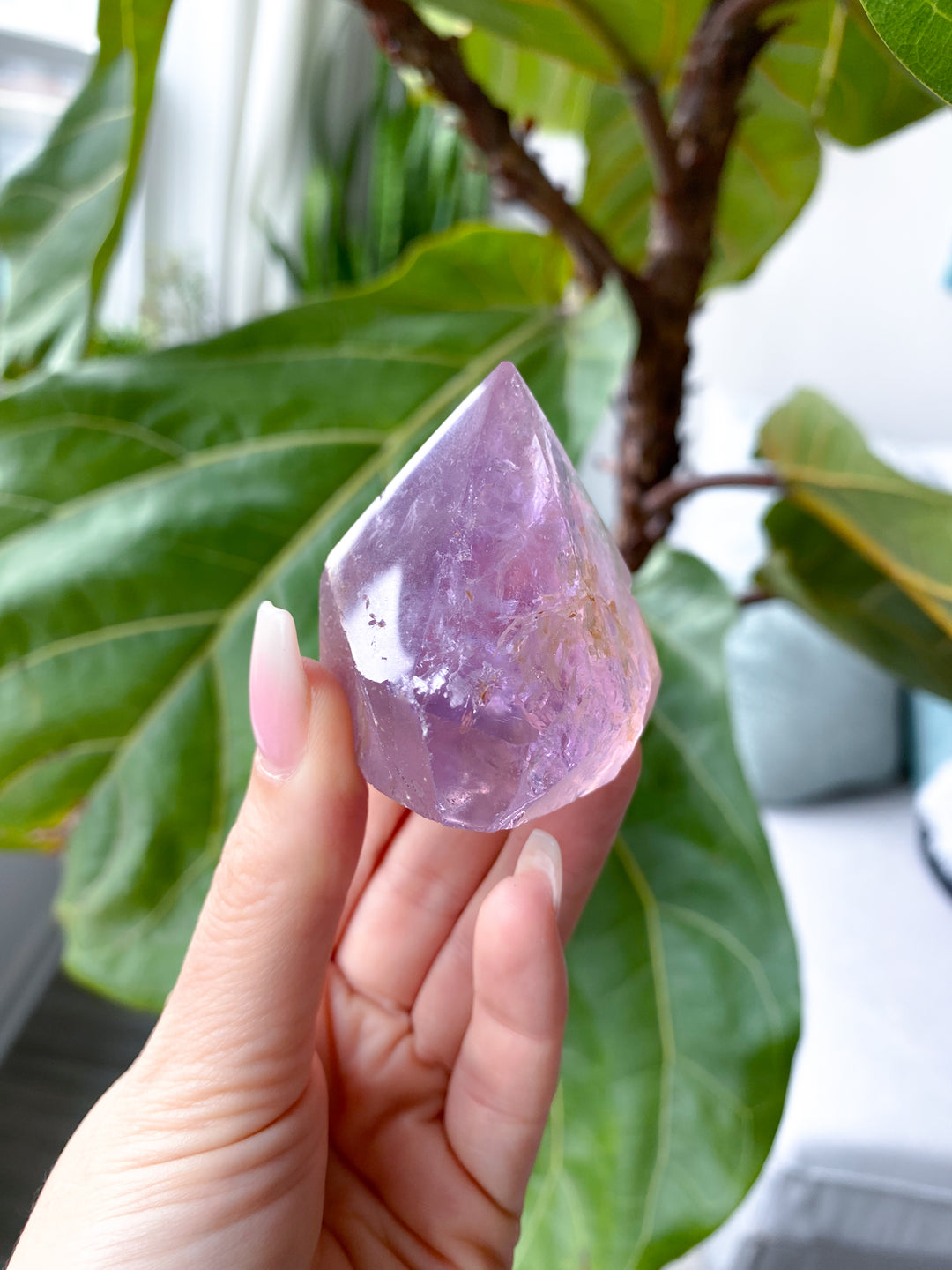 Glassy Amethyst Top Polish Point w/ Hematite