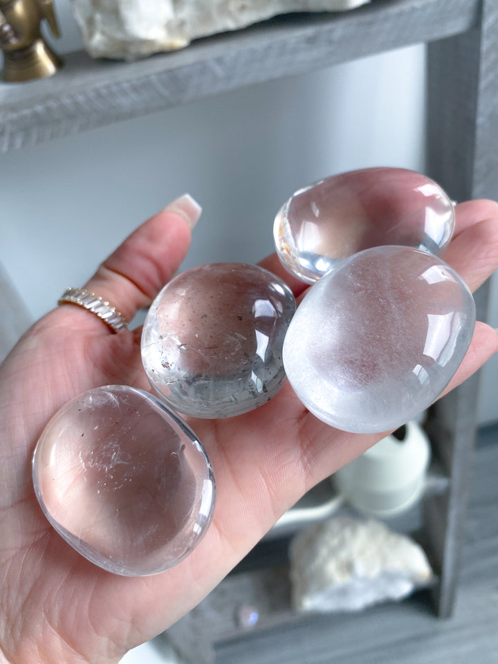 Small Clear Quartz Palm Stone w/ Inclusion