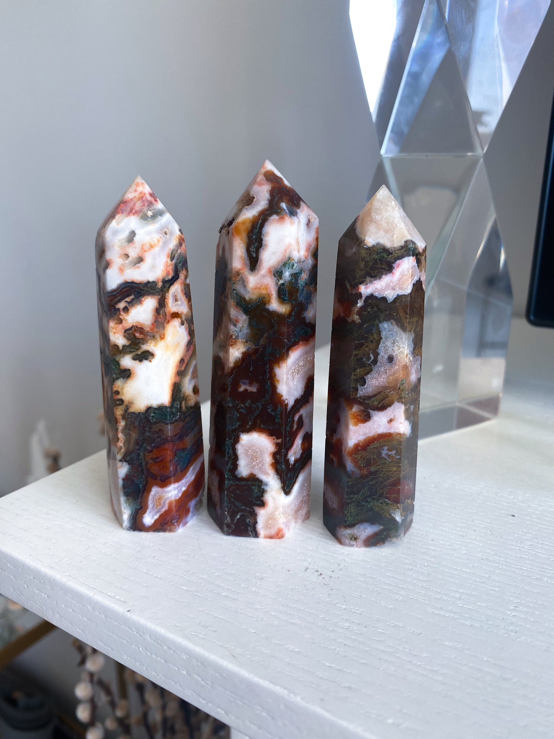 Pretty Carnelian & Moss Agate Tower 3.5"