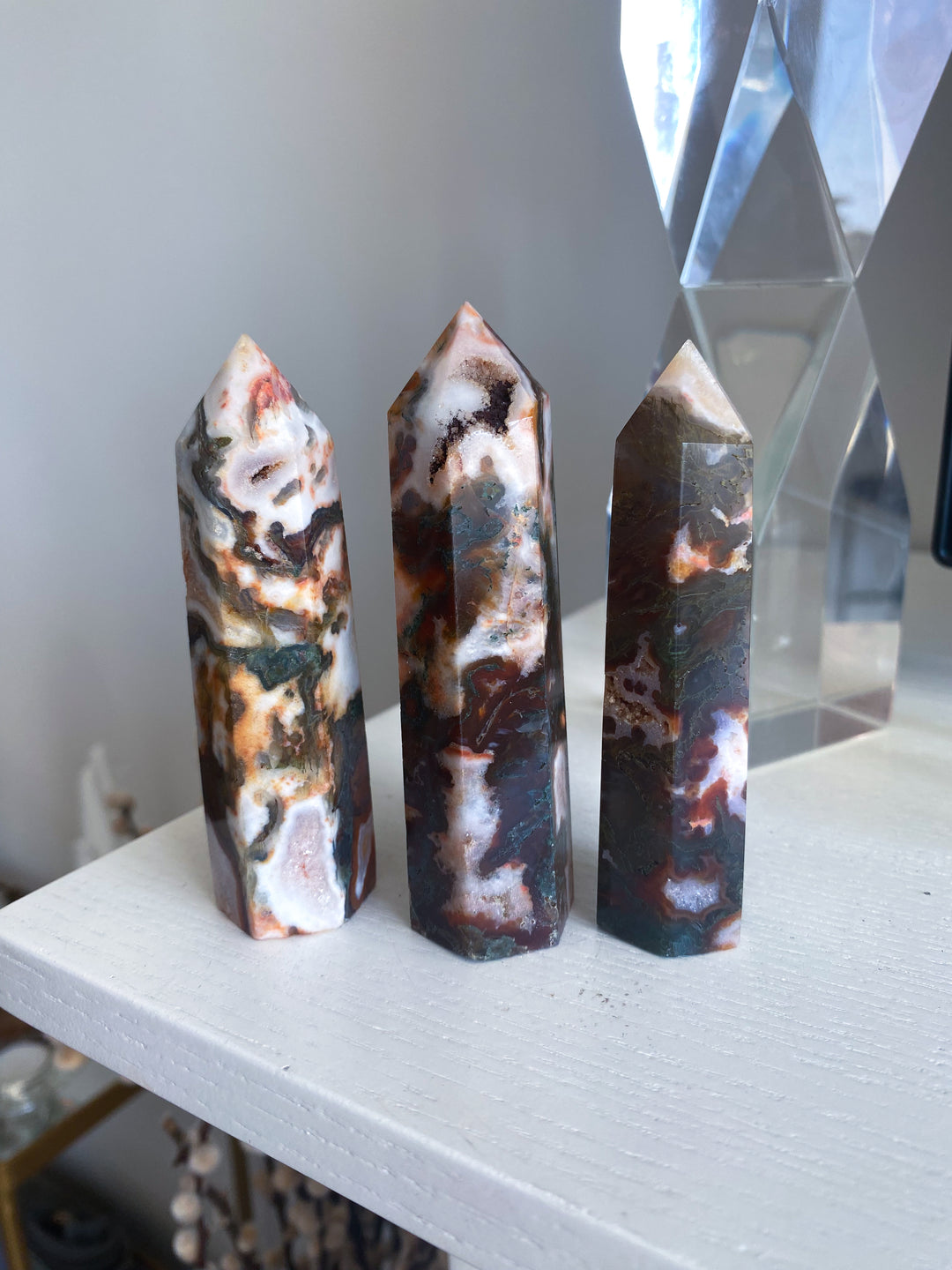 Pretty Carnelian & Moss Agate Tower 3.5"