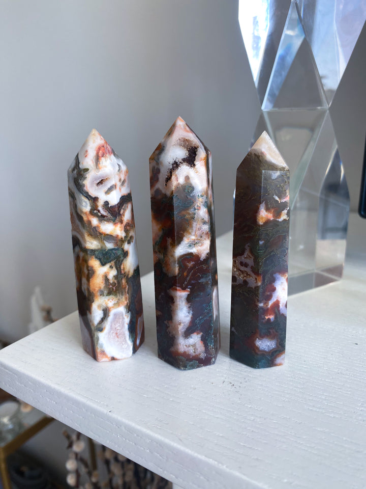 Pretty Carnelian & Moss Agate Tower 3.5"