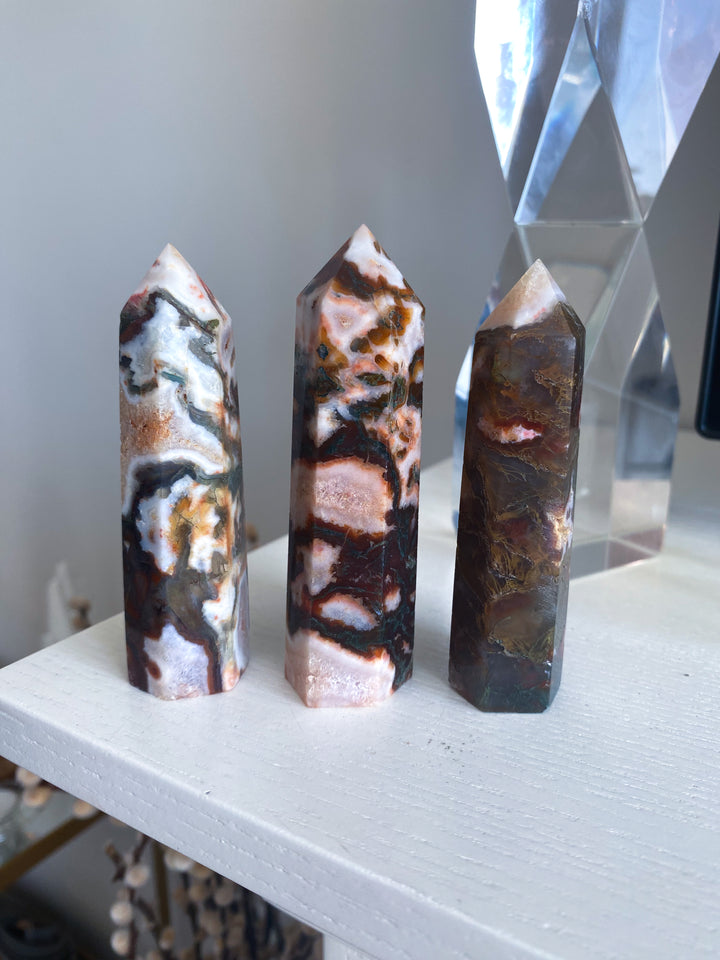 Pretty Carnelian & Moss Agate Tower 3.5"