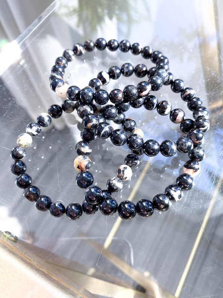 Shiny Black Tourmaline with Quartz Inclusions 8mm Bracelet