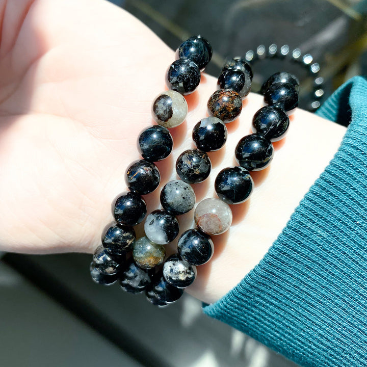 Shiny Black Tourmaline with Quartz Inclusions 8mm Bracelet