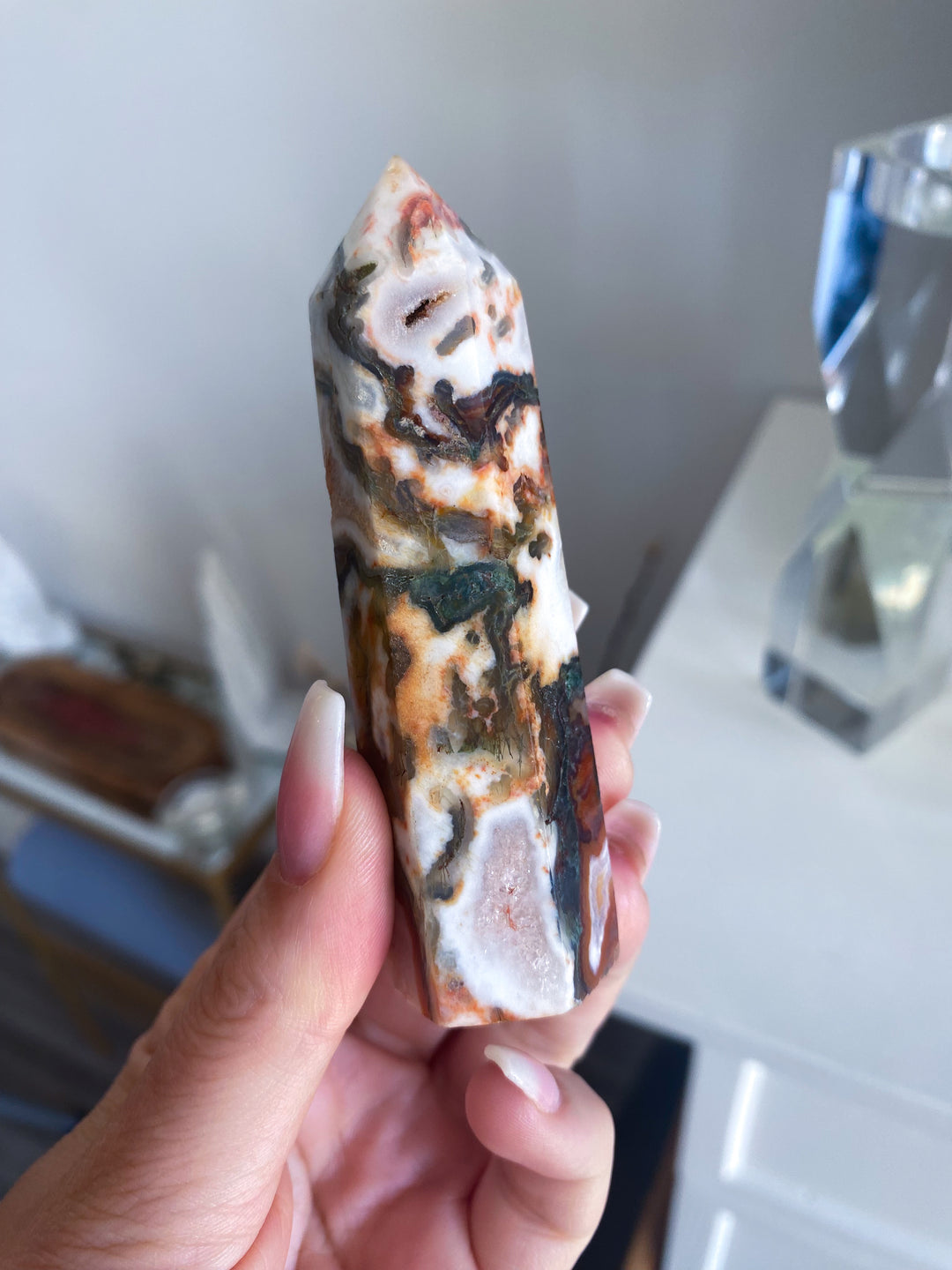 Pretty Carnelian & Moss Agate Tower 3.5"