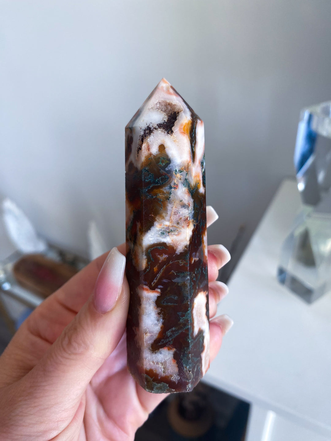 Pretty Carnelian & Moss Agate Tower 3.5"