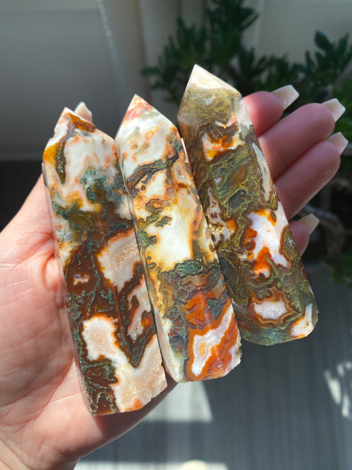 Pretty Carnelian & Moss Agate Tower 3.5"