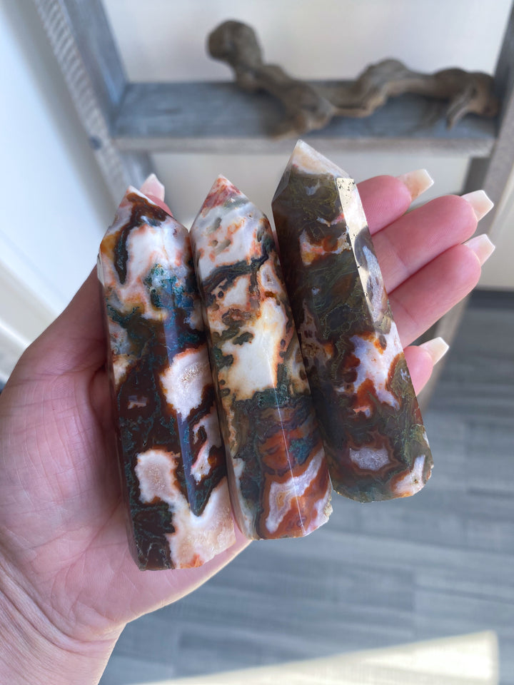 Pretty Carnelian & Moss Agate Tower 3.5"
