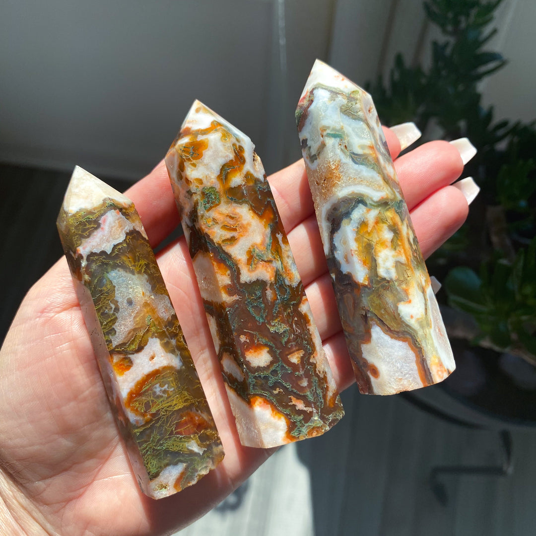 Pretty Carnelian & Moss Agate Tower 3.5"