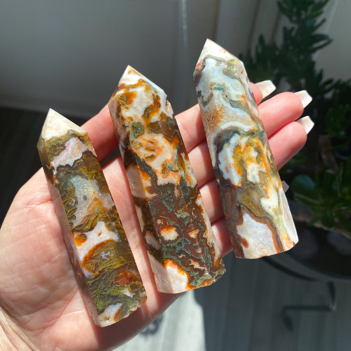 Pretty Carnelian & Moss Agate Tower 3.5"