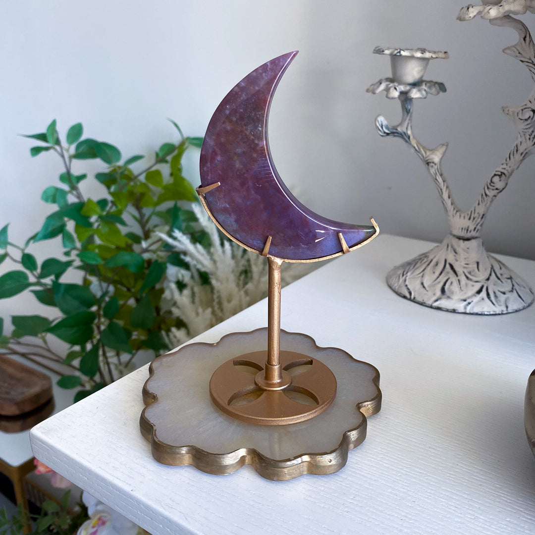 Purple Ocean Jasper Moon on Stand 