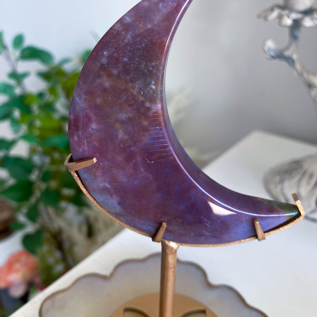 Purple Ocean Jasper Moon on Stand 