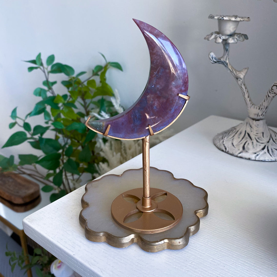 Purple Ocean Jasper Moon on Stand 
