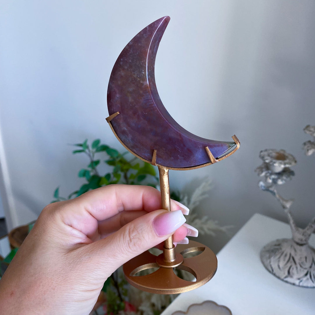 Purple Ocean Jasper Moon on Stand 