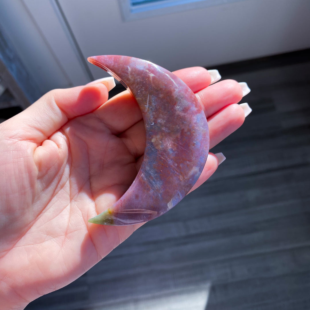 Purple Ocean Jasper Moon on Stand 