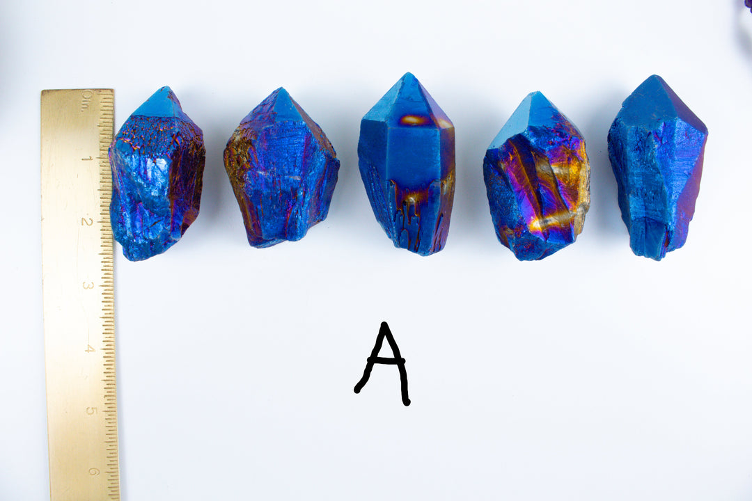 Blue Titanium Aura Quartz Point