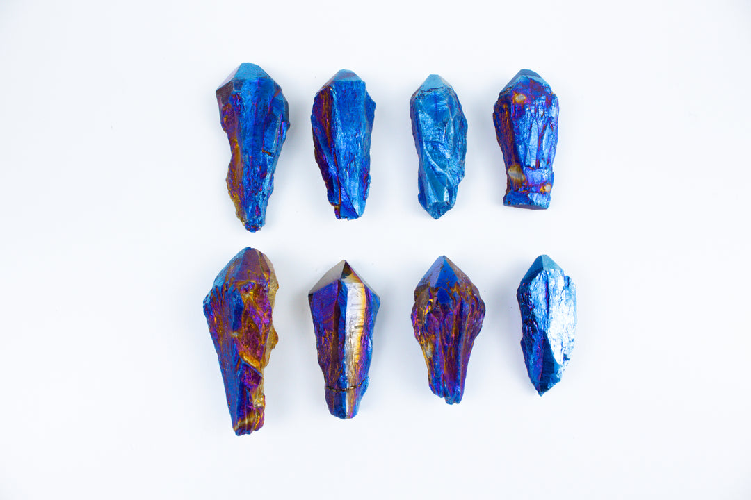 Blue Titanium Aura Quartz Point