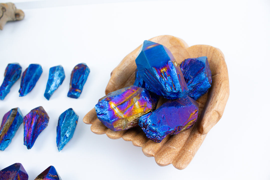Blue Titanium Aura Quartz Point