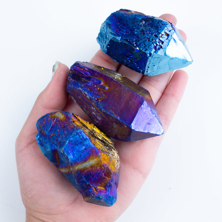 Blue Titanium Aura Quartz Point