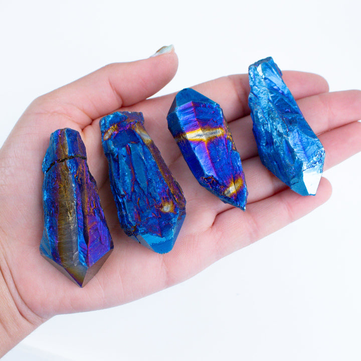 Blue Titanium Aura Quartz Point