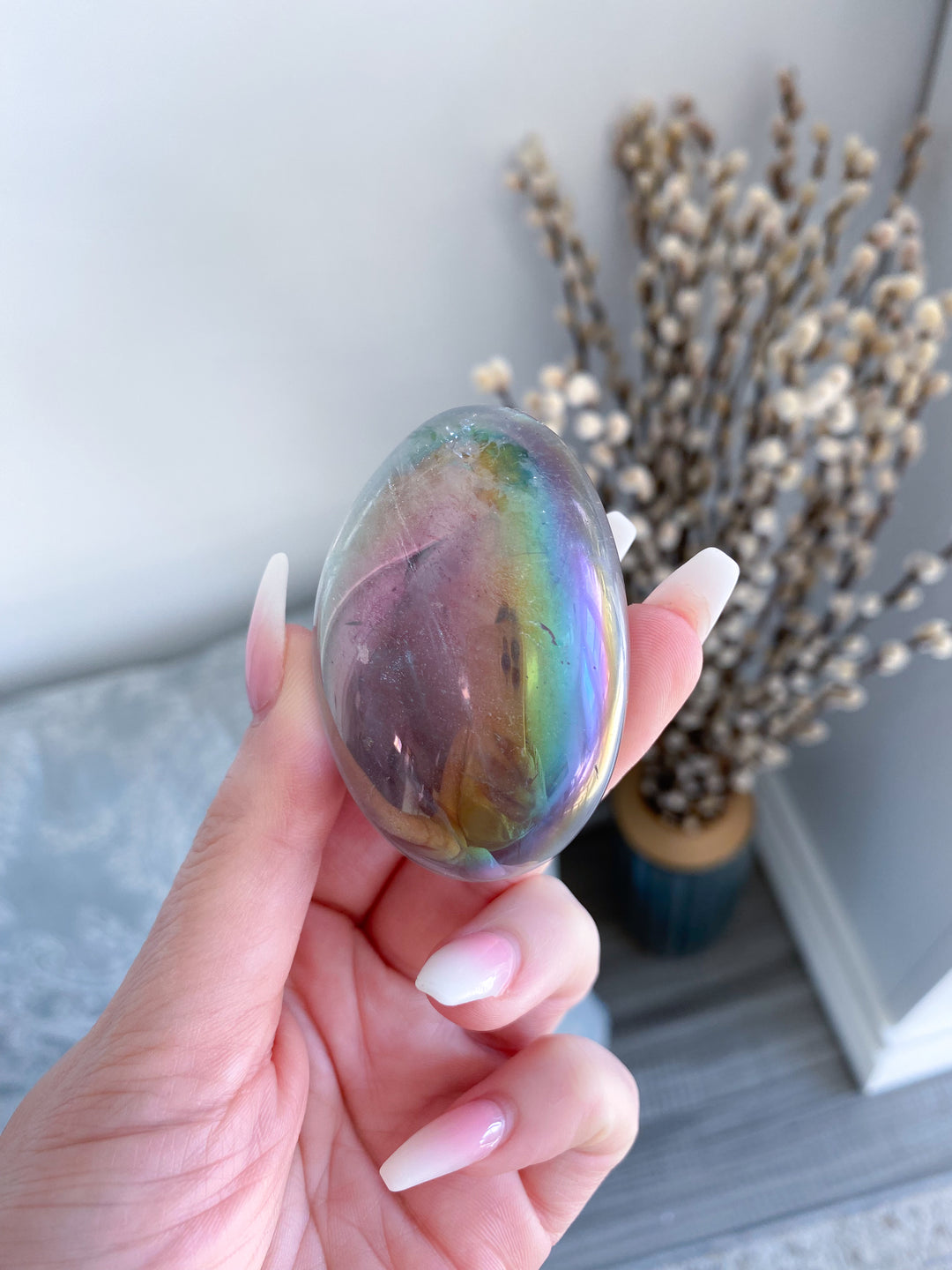 Angel Aura Quartz Palm Stone - Emotional Stability