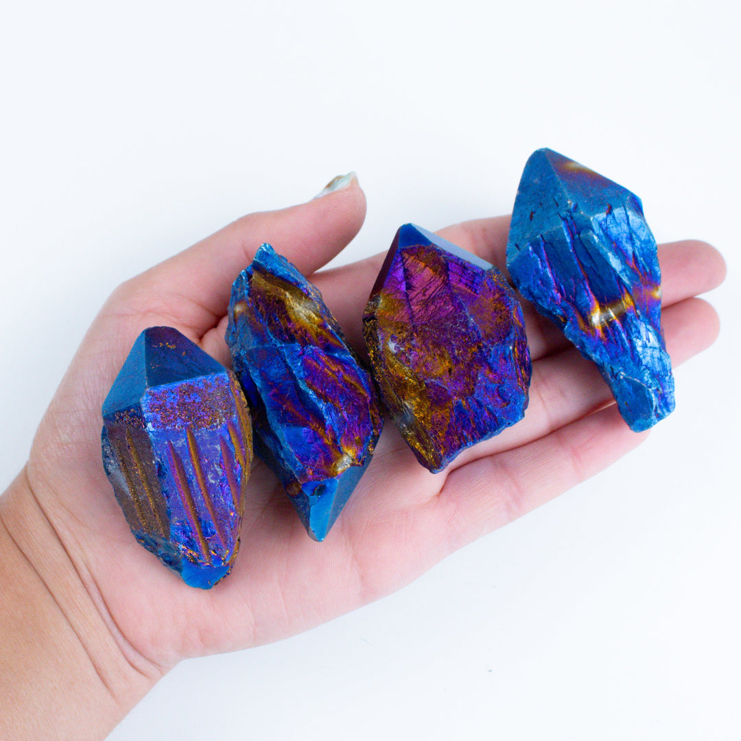 Blue Titanium Aura Quartz Point