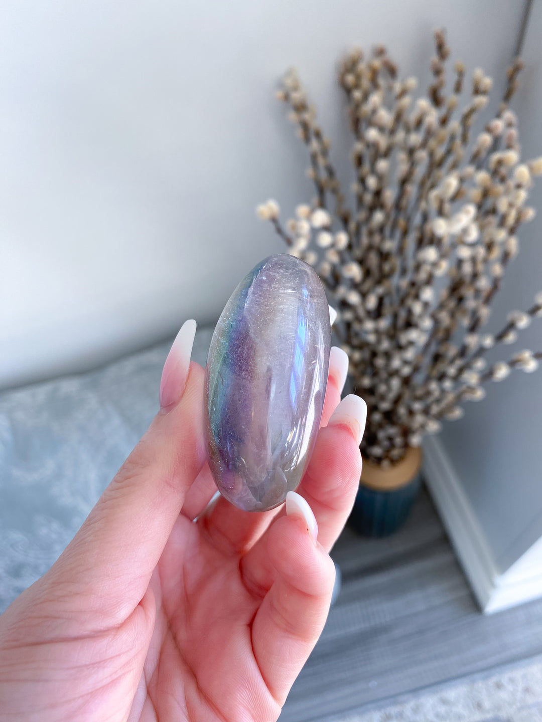 Angel Aura Quartz Palm Stone - Emotional Stability