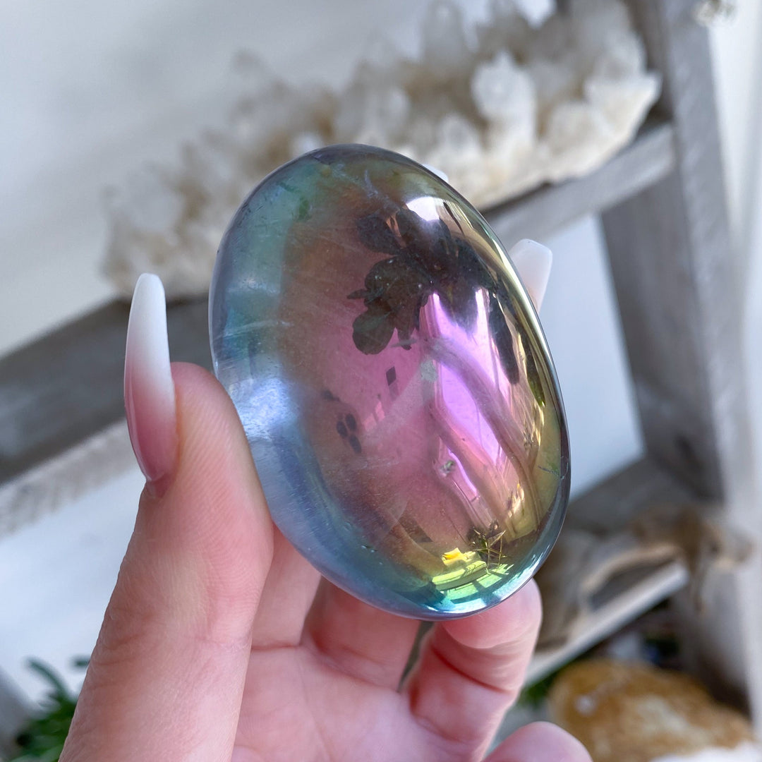 Angel Aura Quartz Palm Stone - Emotional Stability