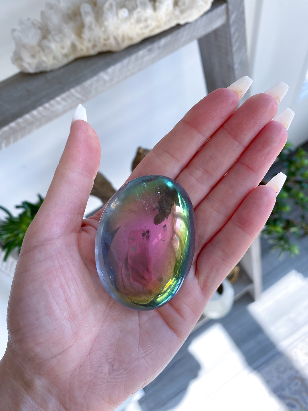 Angel Aura Quartz Palm Stone - Emotional Stability