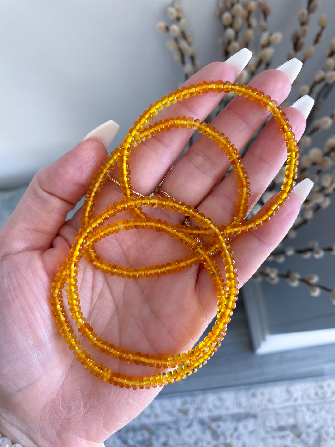 Manifestation: Beaded Cylinder Amber Stretch Bracelet