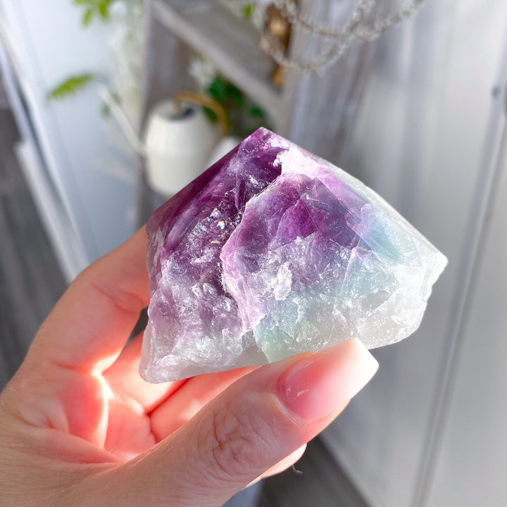 Green, Purple Rainbow Fluorite Top Polish Point #4