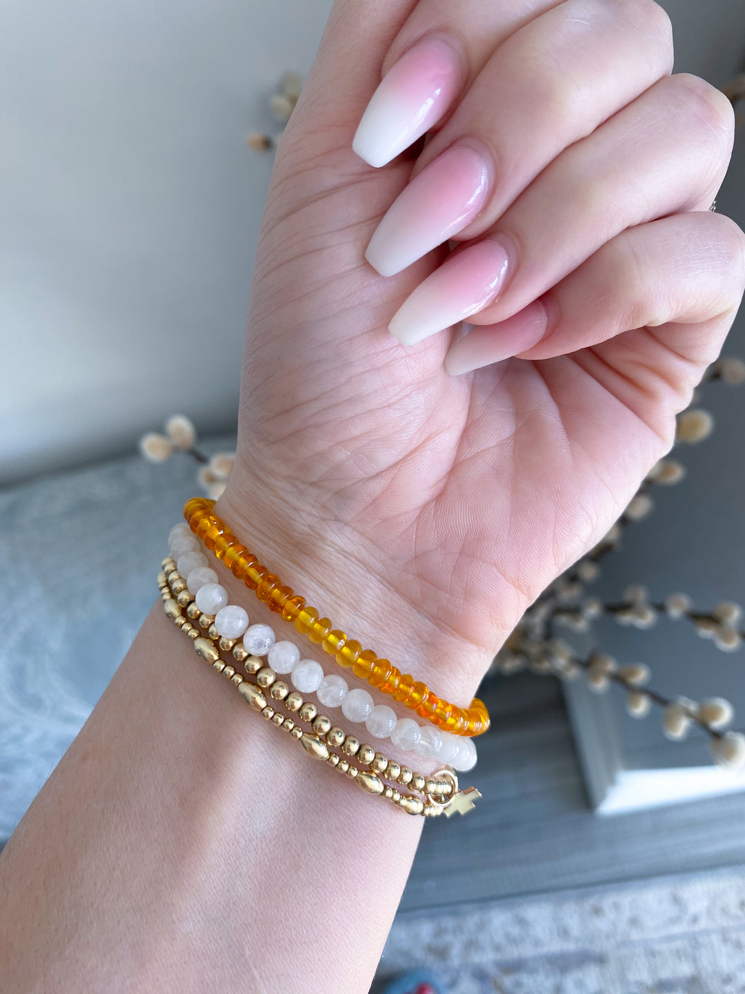 Manifestation: Beaded Cylinder Amber Stretch Bracelet