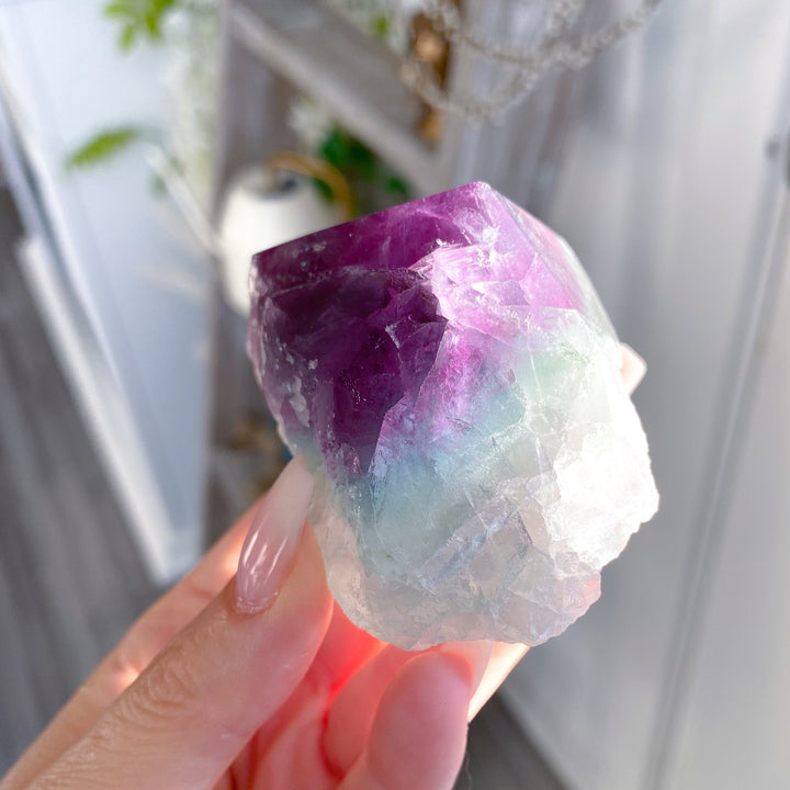 Green, Purple Rainbow Fluorite Top Polish Point #4