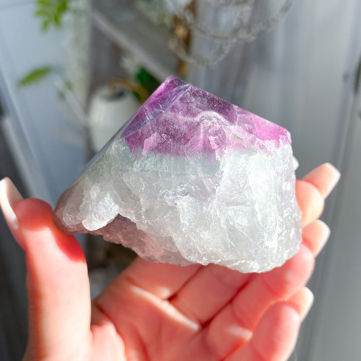 Green, Purple Rainbow Fluorite Top Polish Point #4