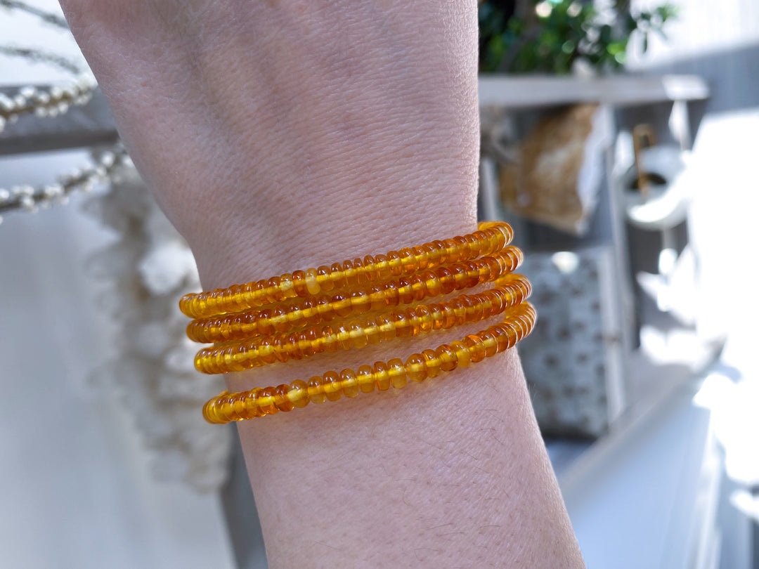 Manifestation: Beaded Cylinder Amber Stretch Bracelet