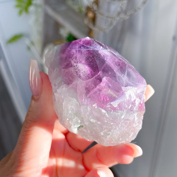 Green, Purple Rainbow Fluorite Top Polish Point #4