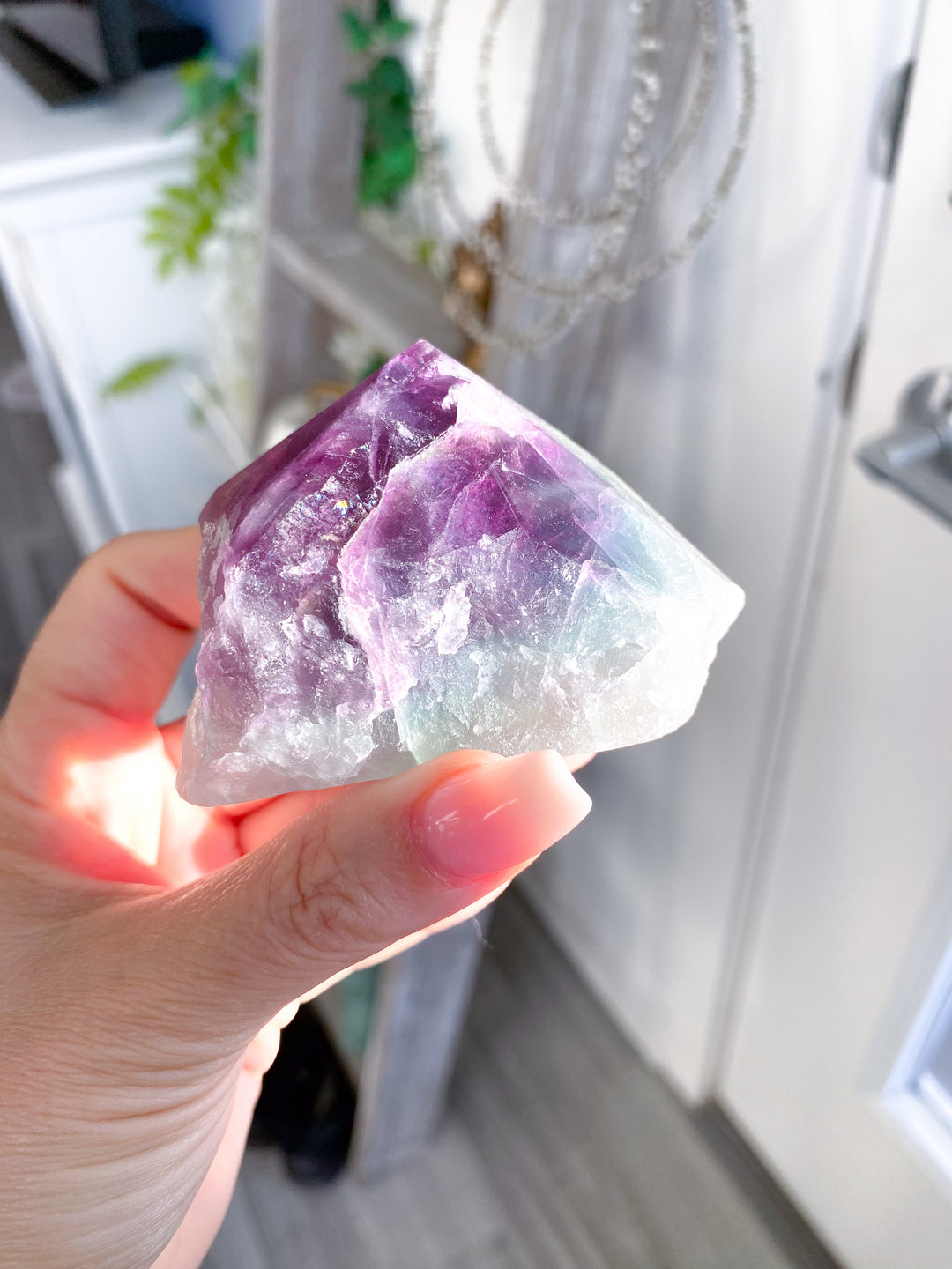 Green, Purple Rainbow Fluorite Top Polish Point #4