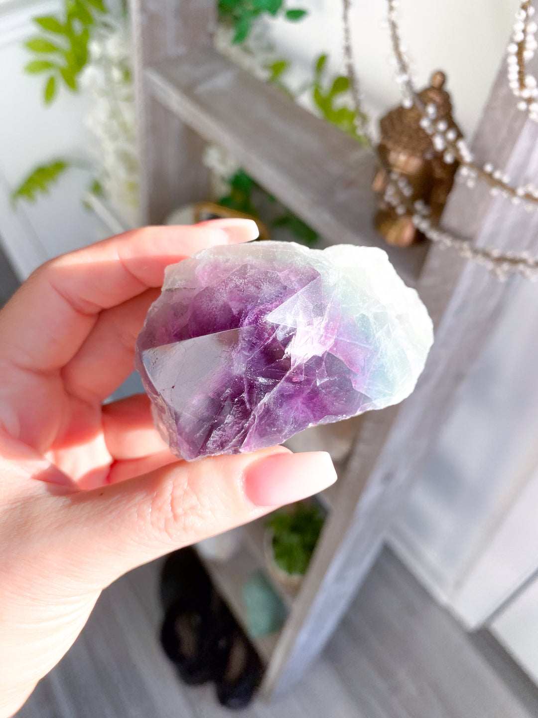 Green, Purple Rainbow Fluorite Top Polish Point #4