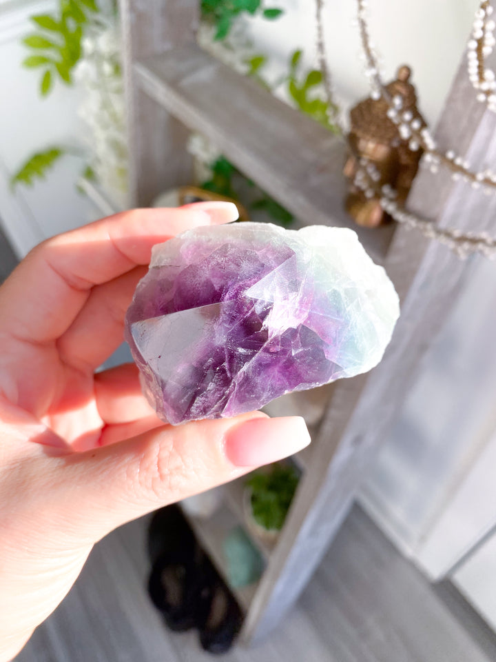 Green, Purple Rainbow Fluorite Top Polish Point #4