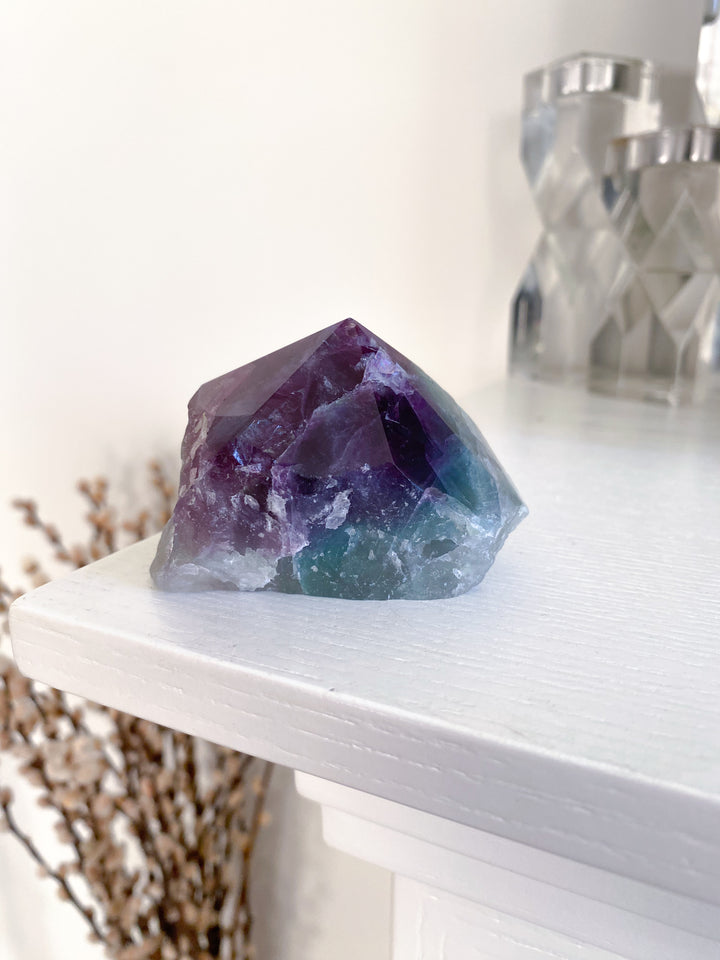 Green, Purple Rainbow Fluorite Top Polish Point #4