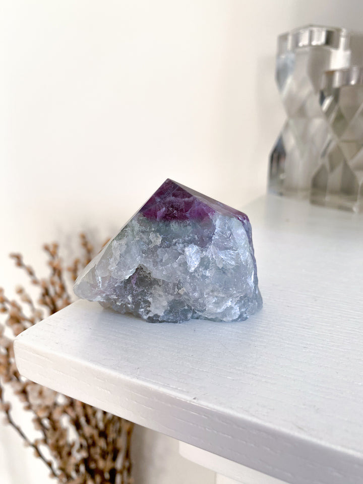 Green, Purple Rainbow Fluorite Top Polish Point #4
