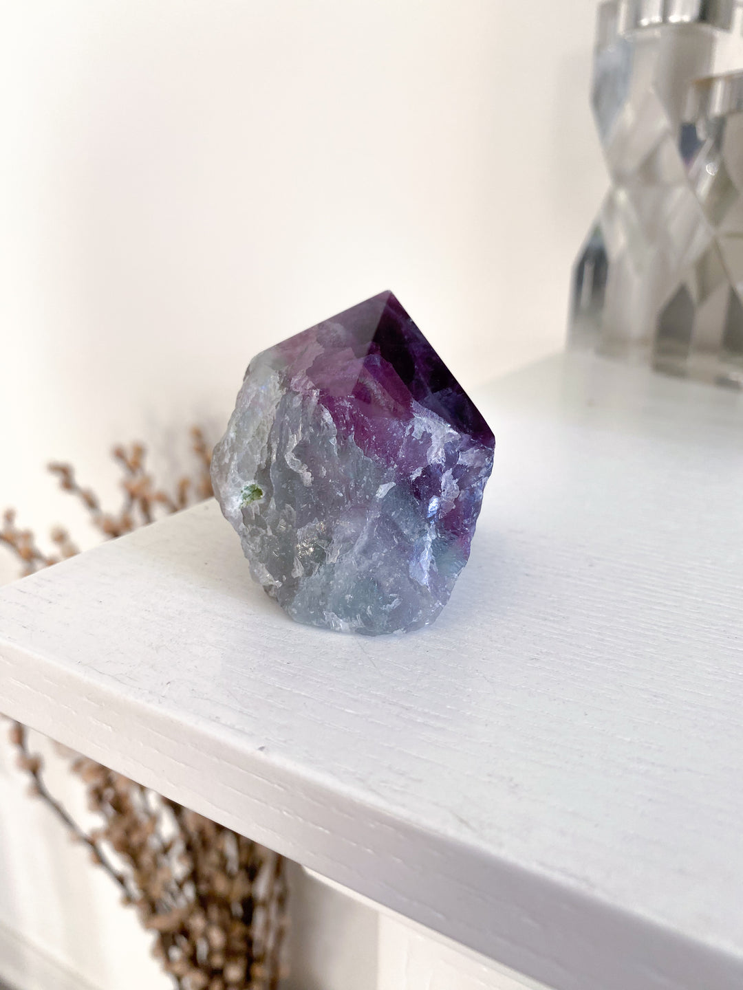 Green, Purple Rainbow Fluorite Top Polish Point #4